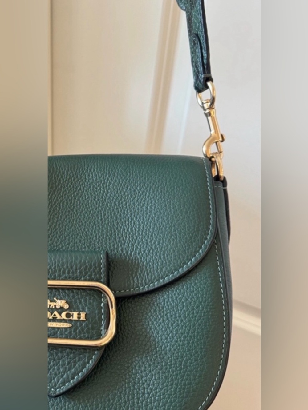 Coach Dark Green Pebbled Leather Saddle Crossbody with Gold Hardware - Picture 9 of 9
